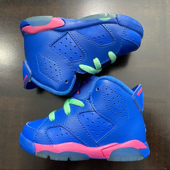 Jordan 6 Retro BT Game Royal White Vivid Pink Green Toddler Shoes 384667 439 - Picture 4 of 16